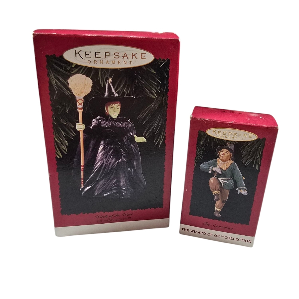 Vtg Hallmark Wizard of Oz Collection Wicked Witch of West & Scarecrow Ornaments